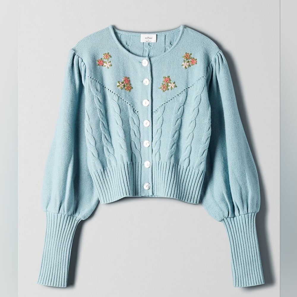 Aritiza Wilfred Canto Blue Floral Knit Button Cardigan Small